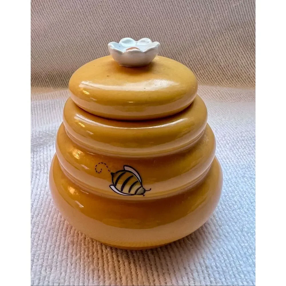 Vintage Honey Miel Beehive Jar Ceramic 3.5